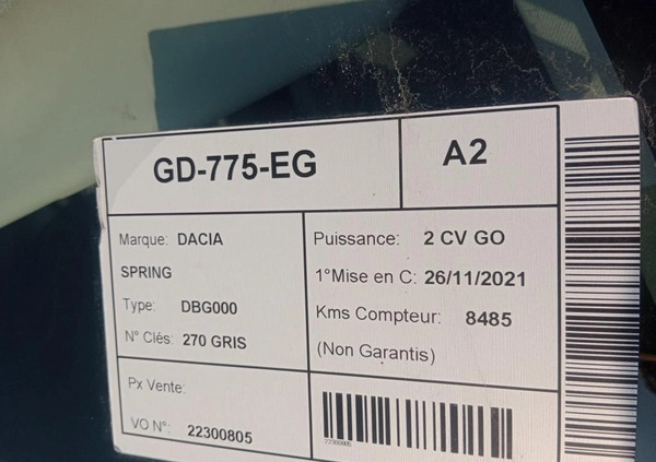 Dacia Spring cena 42900 przebieg: 10900, rok produkcji 2021 z Turek małe 172
